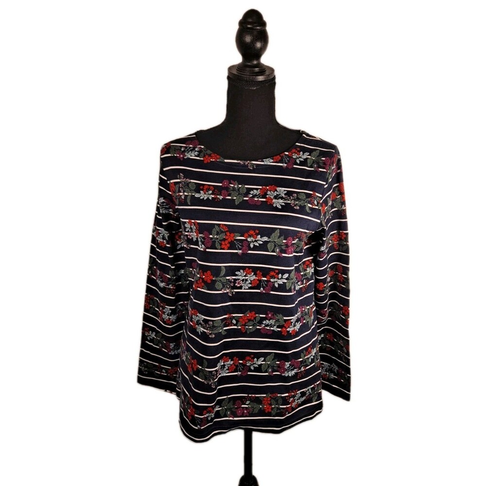 Joules Women's Harbour Print Knit Top Size 8 Long Sleeve Navy Floral Stripe